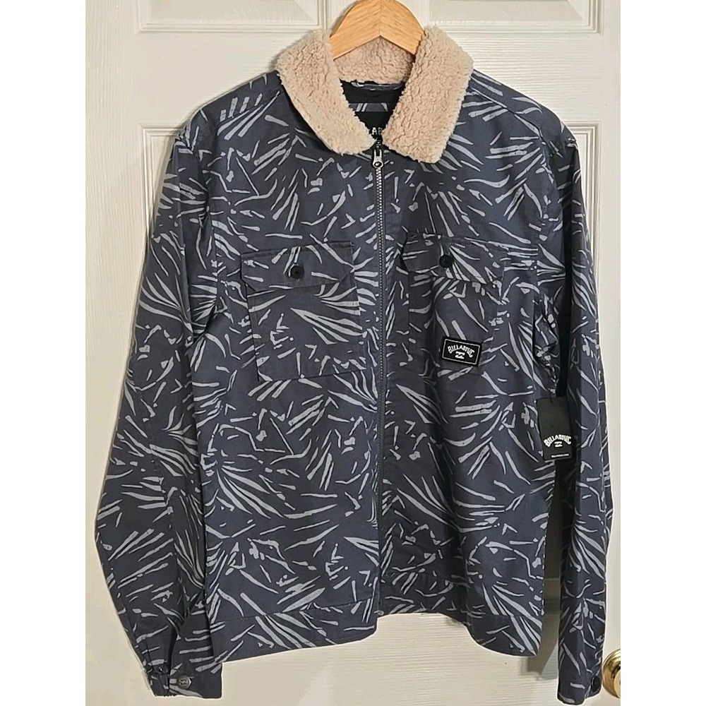 Billabong Mens Jacket SMALL Xander Sherpa Collar Lightweight Blue Gray NEW
